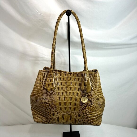 Brahmin Handbags - BRAHMIN Women's Finley Carryall Pecan Melbourne Embossed Leather Satchel Bag